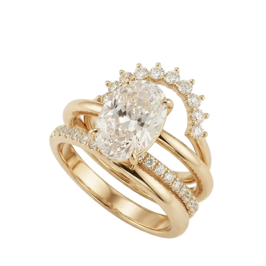 Oval Crystal Gold Ring Set