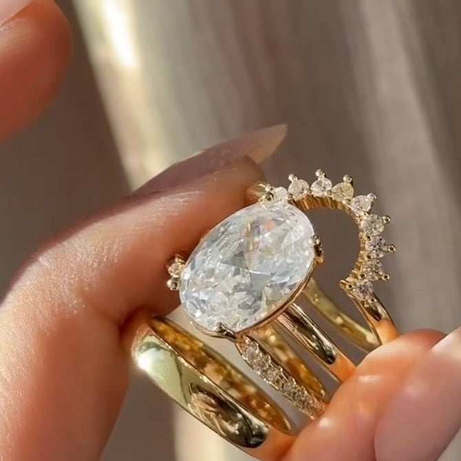 Oval Crystal Gold Ring Set