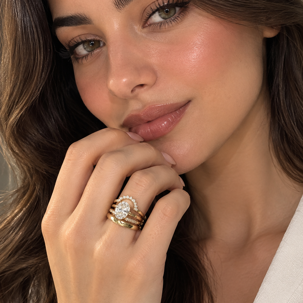 Oval Crystal Gold Ring Set