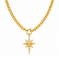 Gold-Tone Statement Link Necklace with Pave North Star Pendant and Front Clasp  
