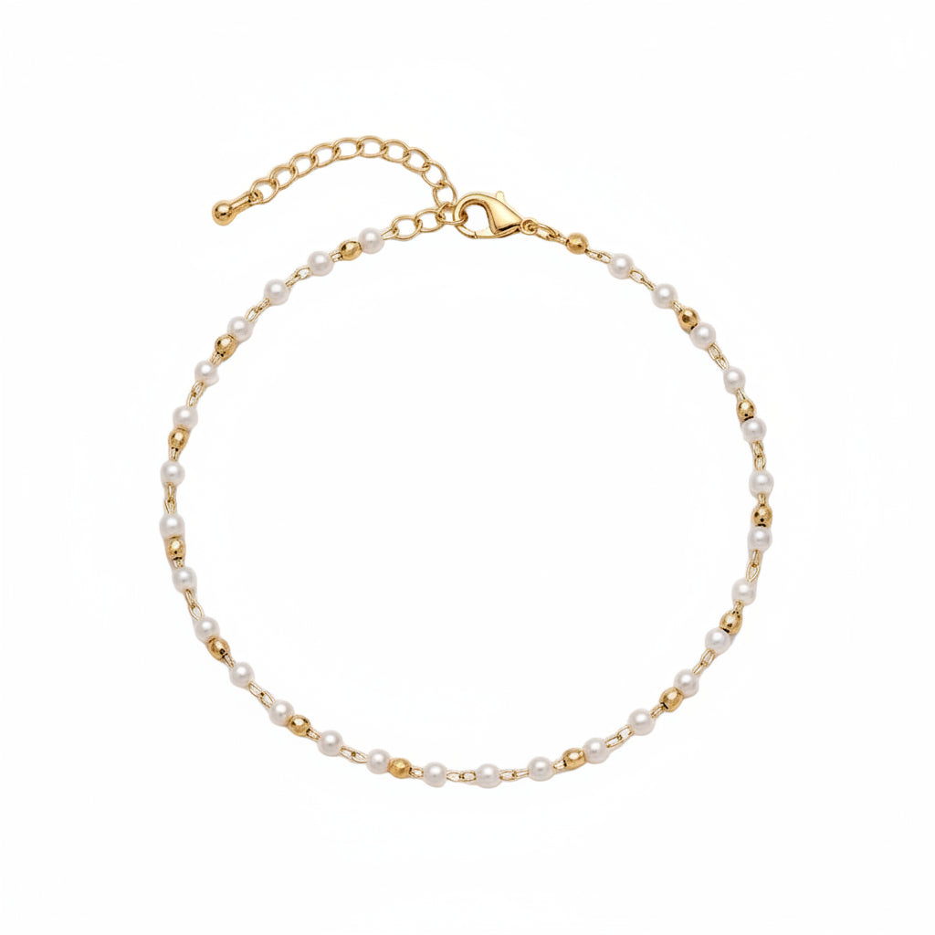 Elegant Pearl Beaded Gold Anklet