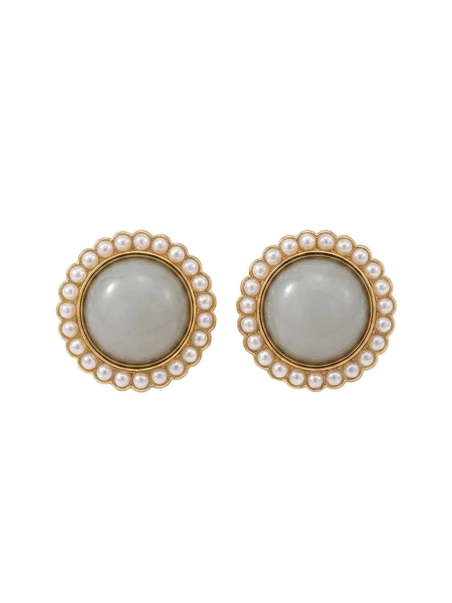 Pearl Framed Grey Gem Statement Studs