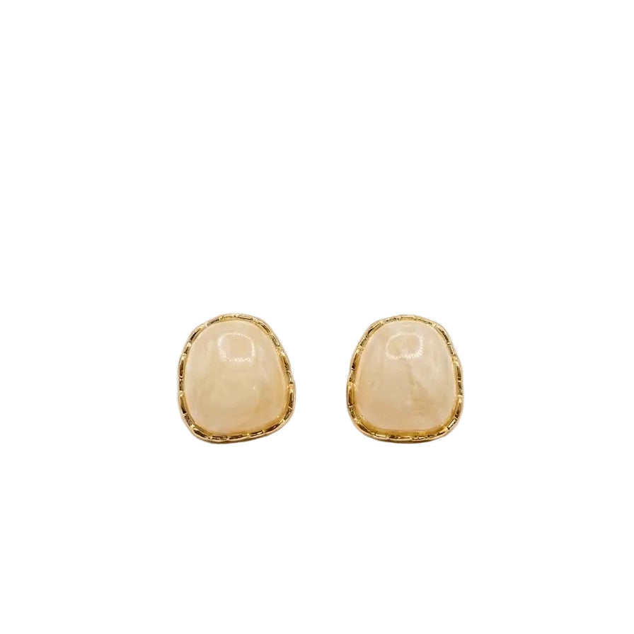 Cream Milky Resin Cushion Stud Earrings – Vintage Gold Frame Studs