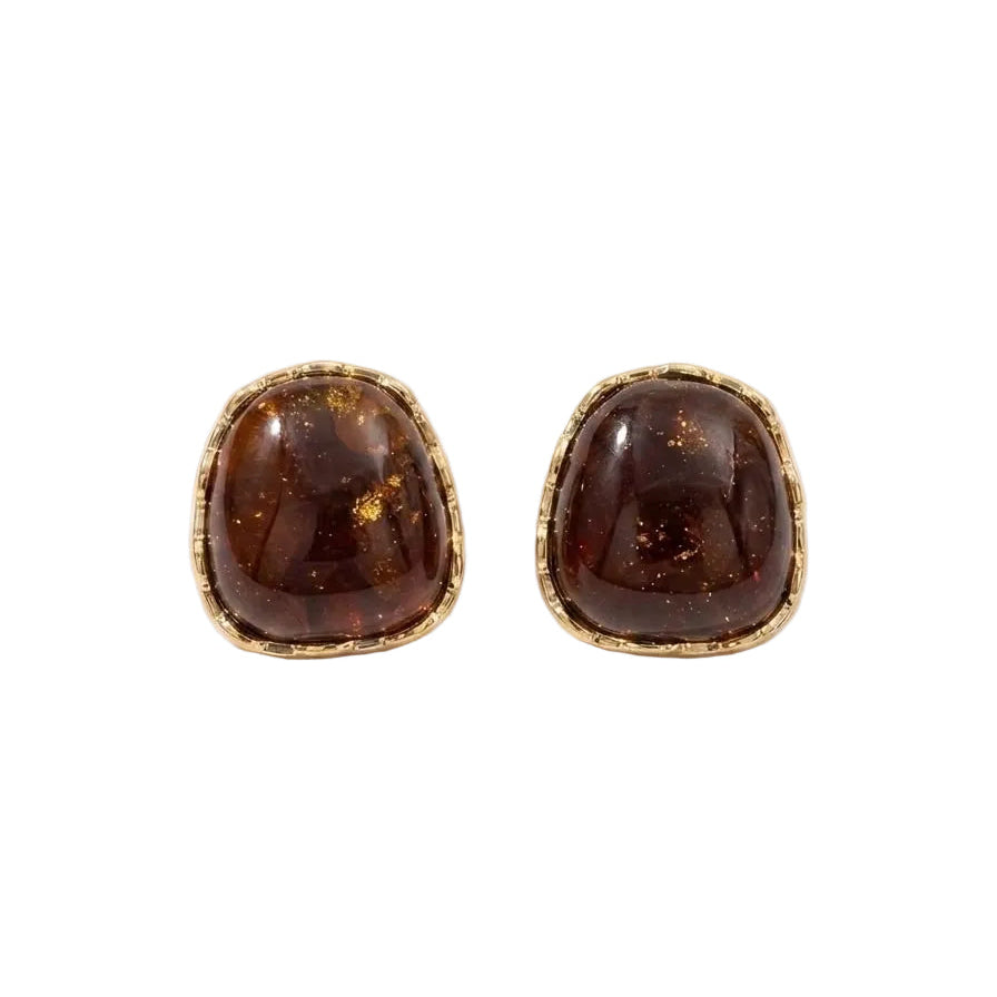 Deep Amber Glass Cushion Stud Earrings
