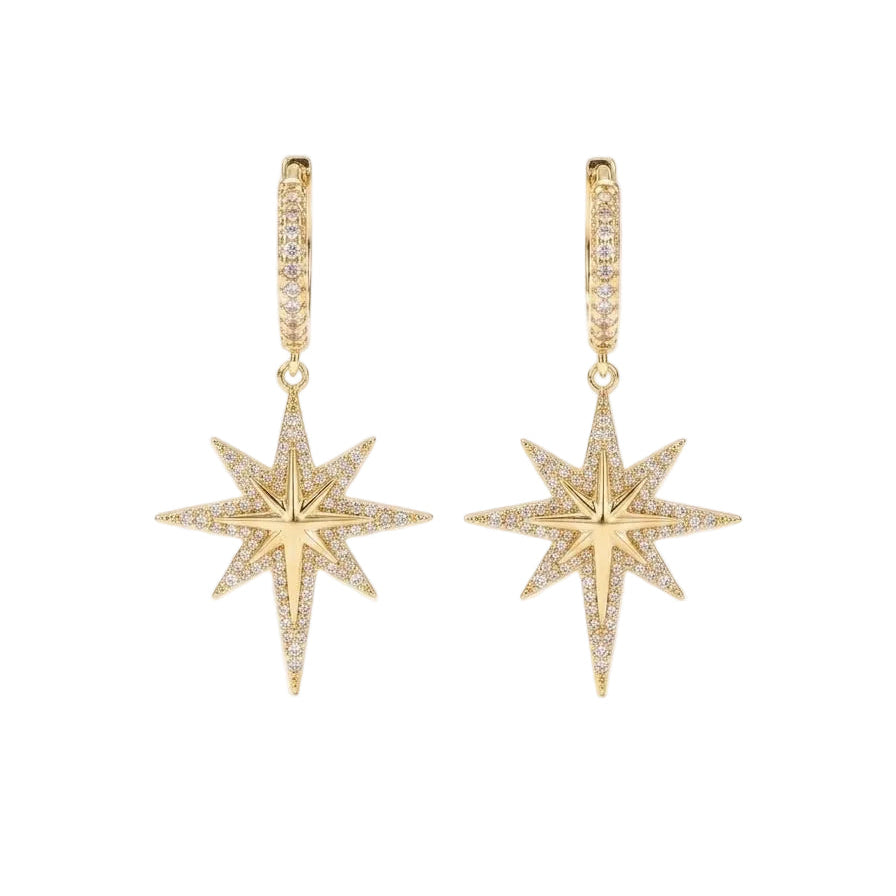 Crystal North Star Drop Hoop Earrings