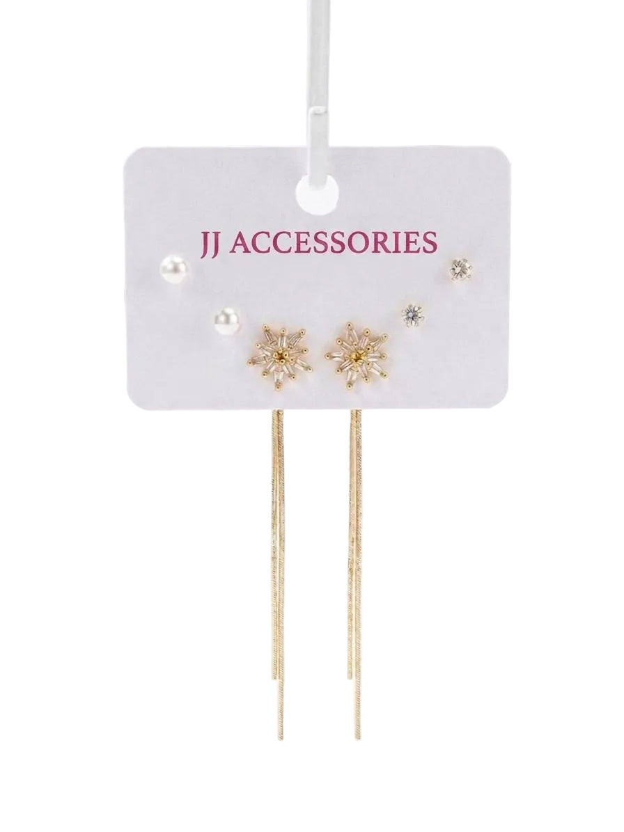 Crystal Starburst Long Chain Drop Earrings – Dainty Gold Threader Stud Earrings