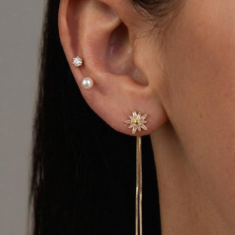 Crystal Starburst Long Chain Drop Earrings – Dainty Gold Threader Stud Earrings