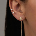 Crystal Starburst Long Chain Drop Earrings – Dainty Gold Threader Stud Earrings