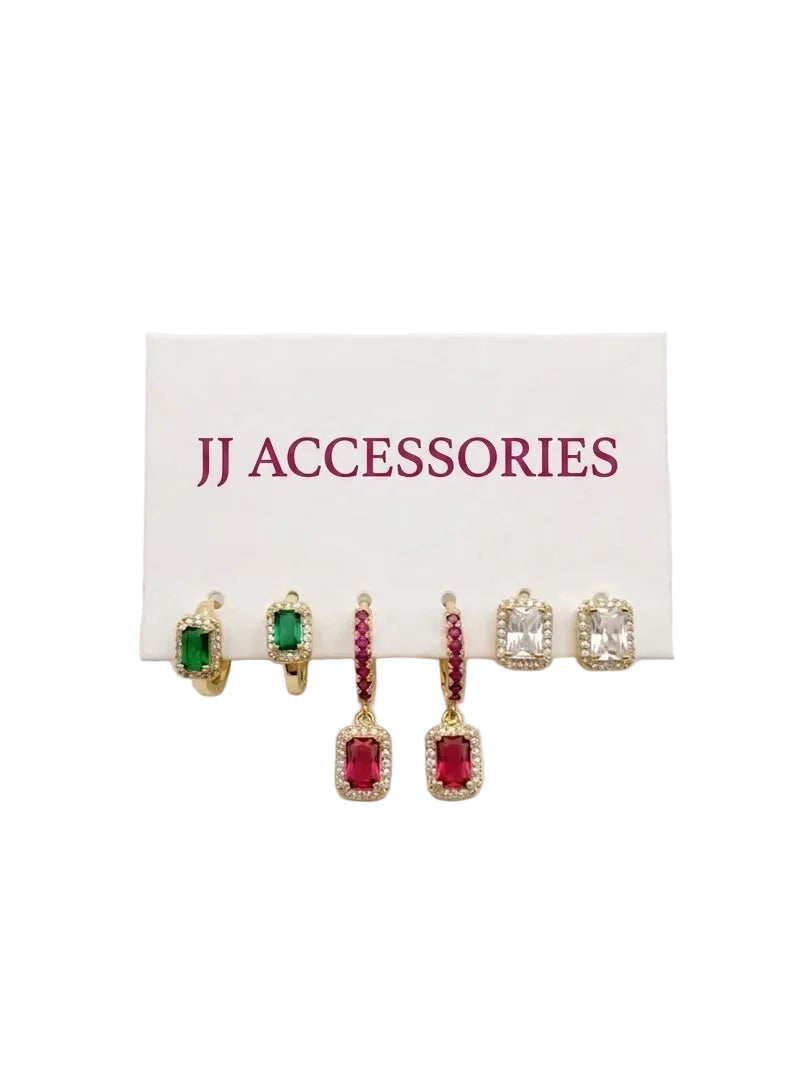 Emerald & Ruby Rectangle Crystal Huggie Hoops