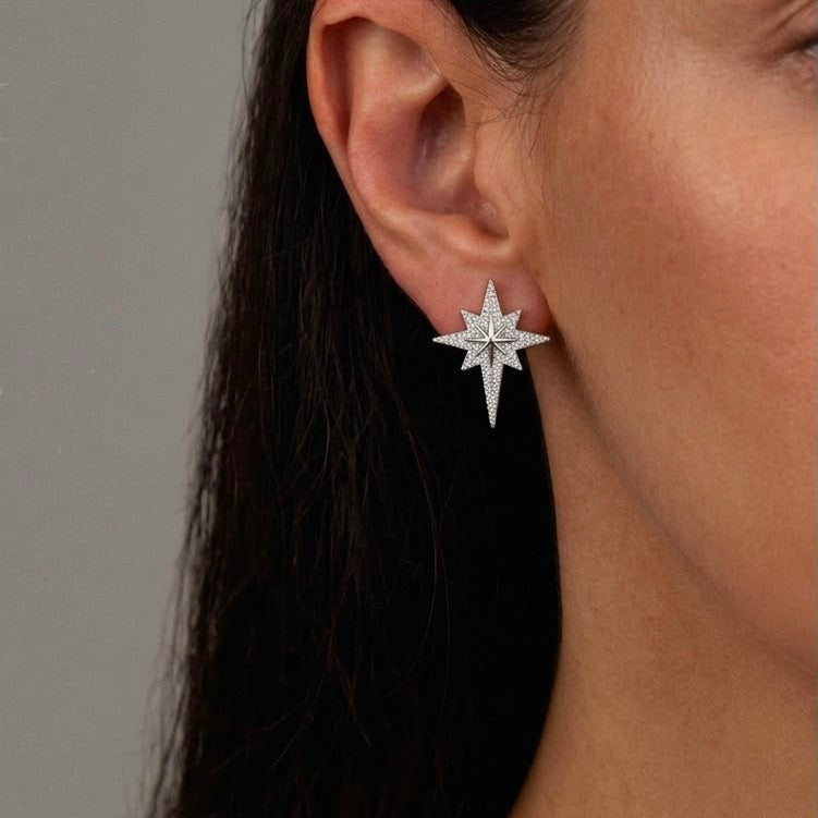 Silver Celestial Starburst Statement Studs