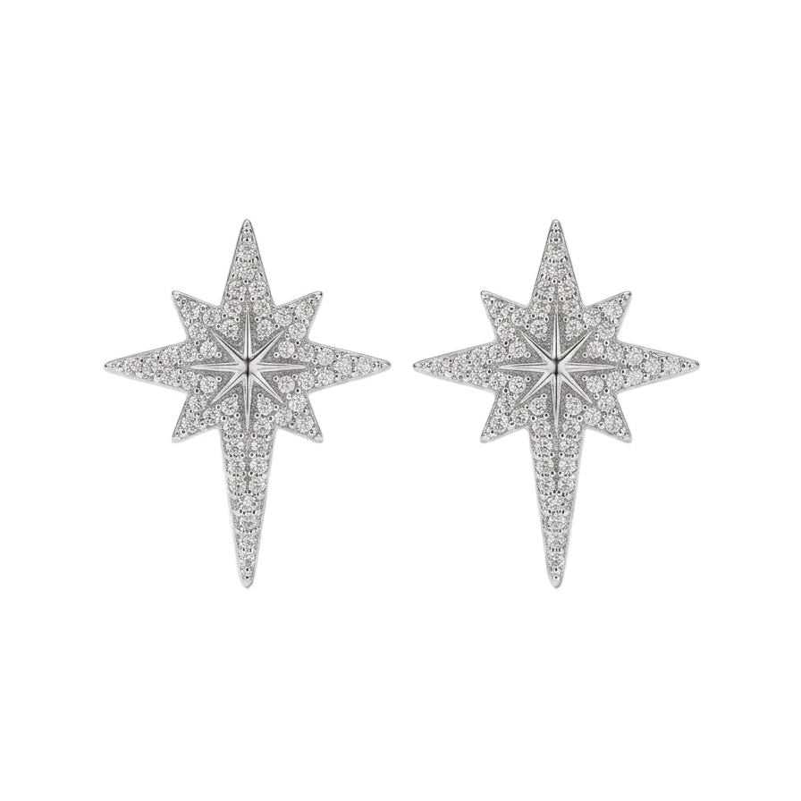 Silver Celestial Starburst Statement Studs