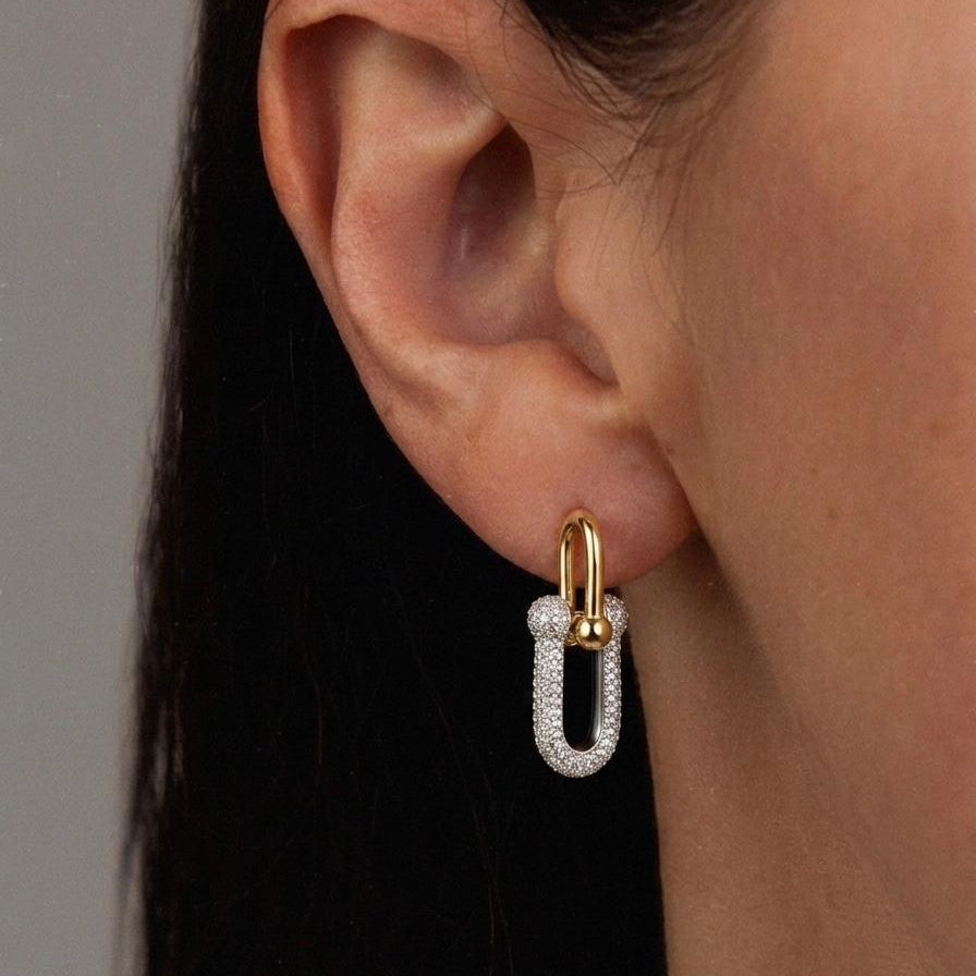 Two-Tone Crystal U-Link Drop Earrings