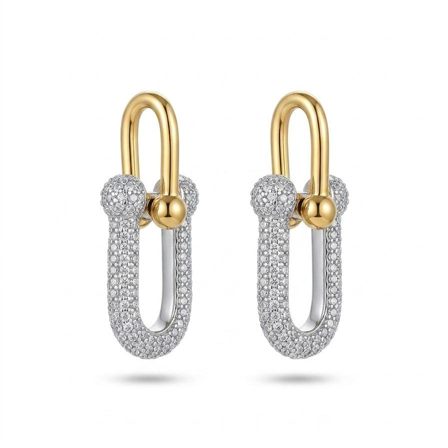 Two-Tone Crystal U-Link Drop Earrings