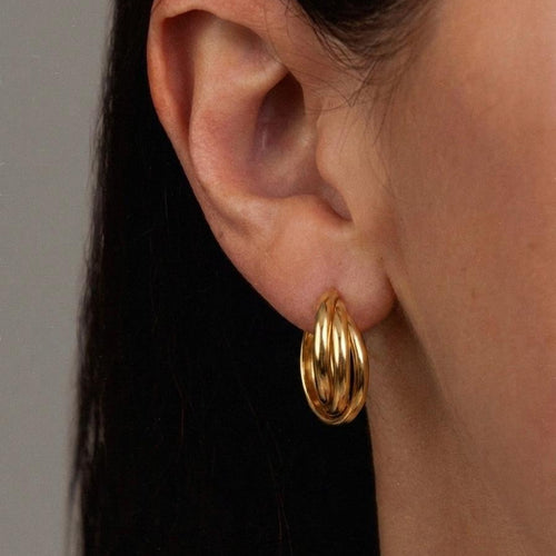 Chunky Gold Multi-Band Interlocking Hoop Earrings