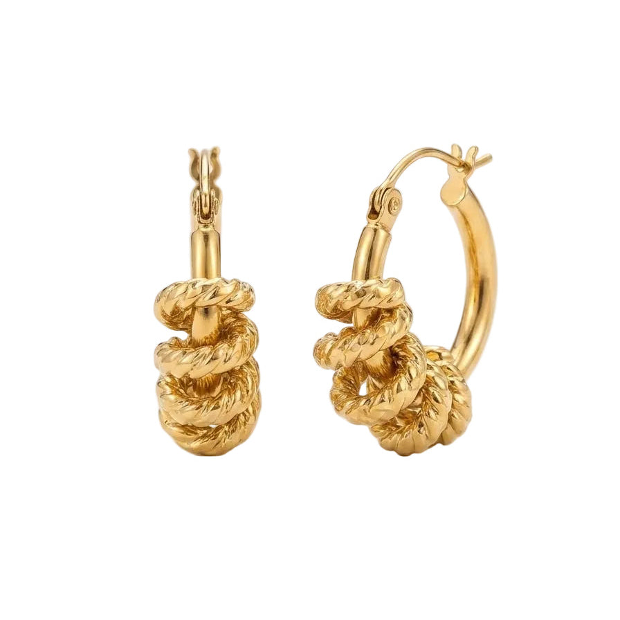 Gold Twisted Rope Ring Hoop Earrings – Textured Multi-Ring Statement Hoops