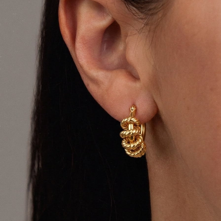 Gold Twisted Rope Ring Hoop Earrings – Textured Multi-Ring Statement Hoops