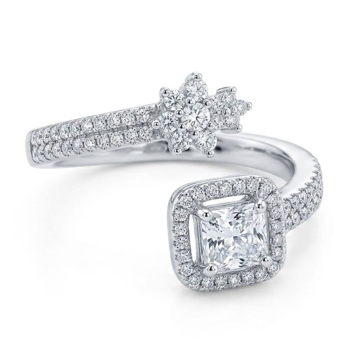 Silver Floral & Square Open Statement Ring