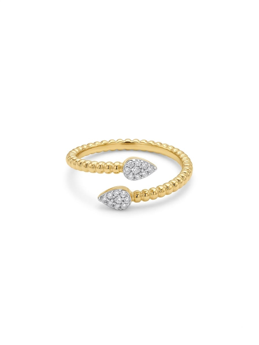 Gold Dual Teardrop Open Wrap Ring