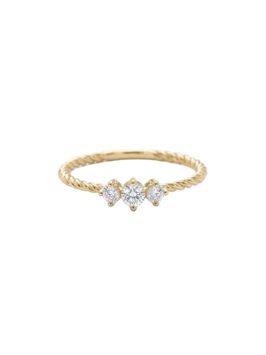Elegant Gold Textured Trio Crystal Ring