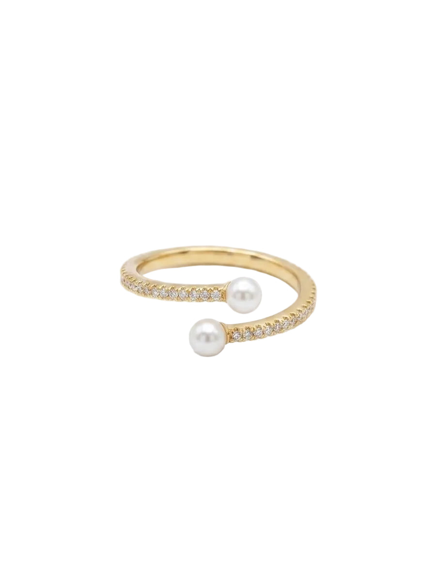 Gold Dual Pearl Open Wrap Ring