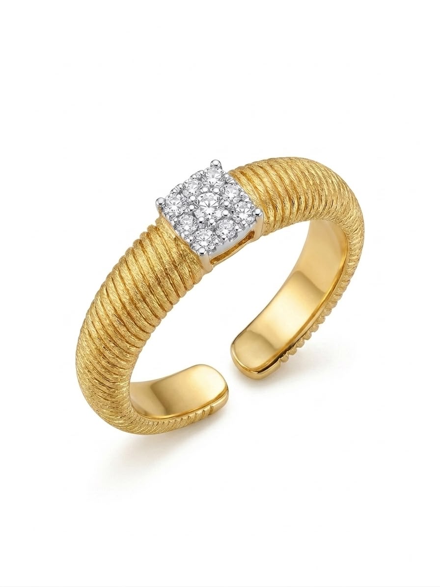 Gold Textured Square Pavé Statement Ring