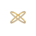 Elegant Pave Crystal X Ring – Geometric Gold Band