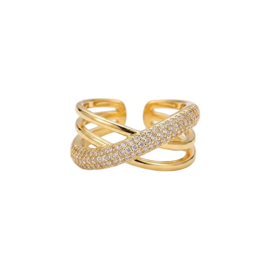 Gold Pave Crossover Multi-Layer Ring