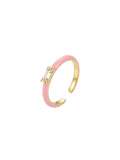 Enamel Baguette Crystal Ring – Gold & Pastel Pink Minimalist Stacking Band