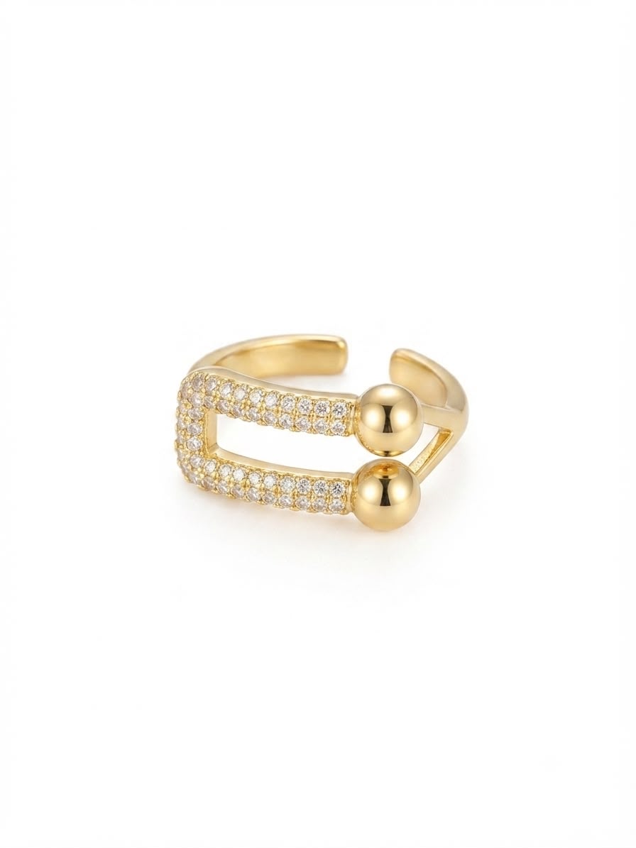 Luxe Pavilion Pave & Sphere Gold Statement Ring