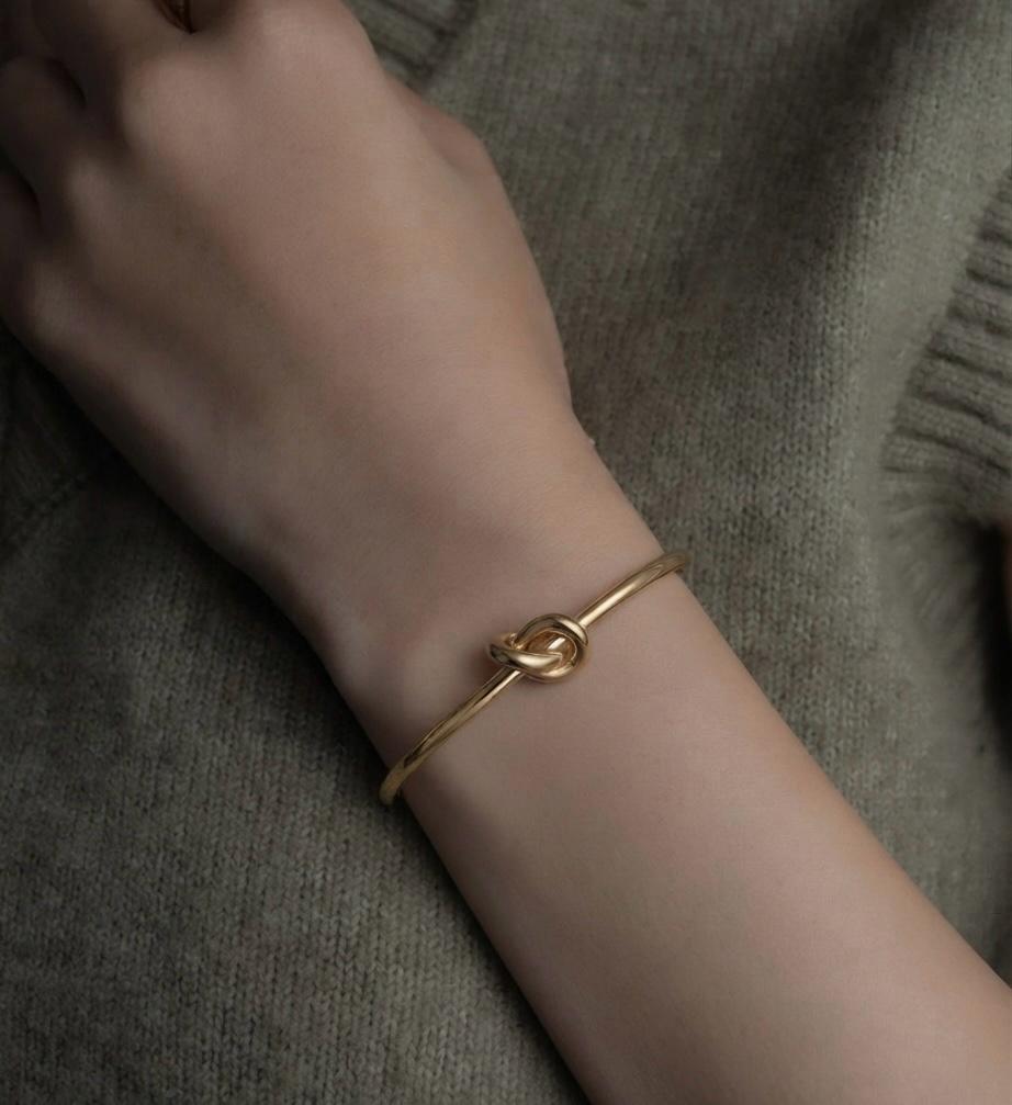 Gold Love Knot Cuff Bracelet – Minimalist Tie the Knot Bangle