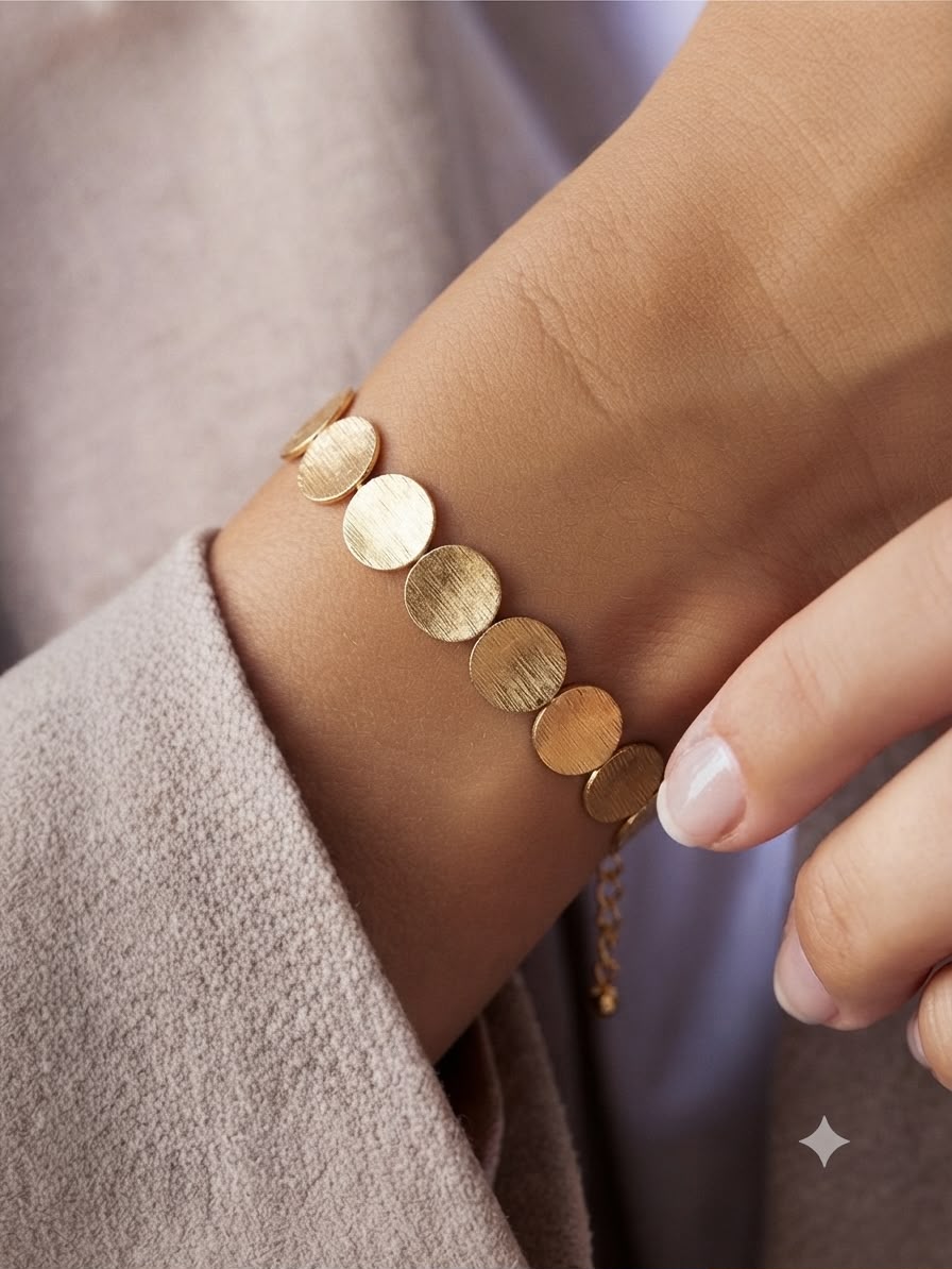 Gold Tone Brushed Disc Link Bracelet