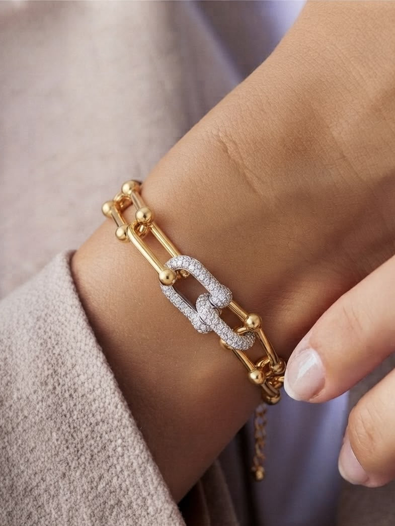 Gold-Tone Brushed Disc Link Bracelet