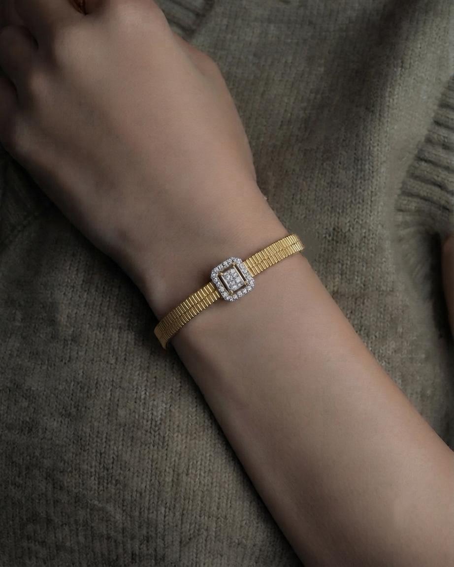 Textured Gold and Diamond Clasp Cuff Bracelet