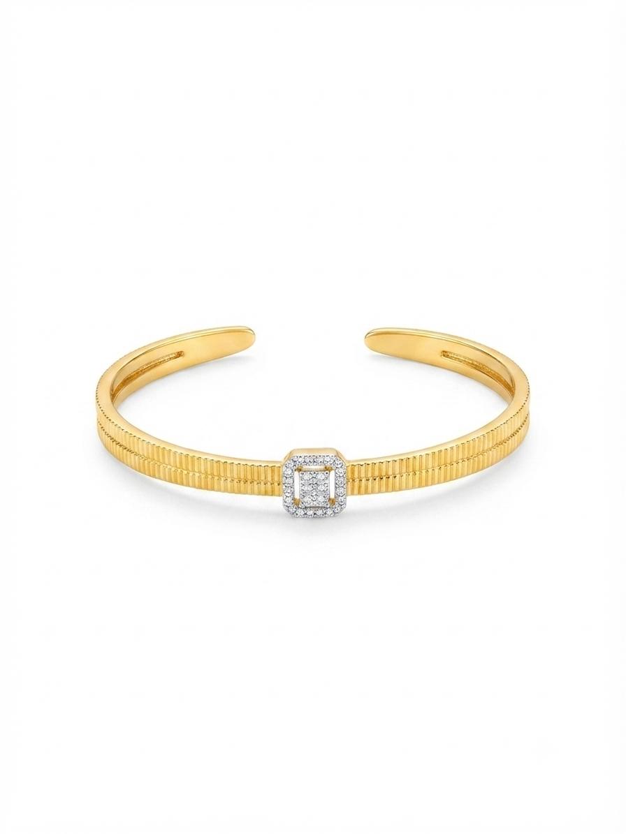 Textured Gold and Diamond Clasp Cuff Bracelet