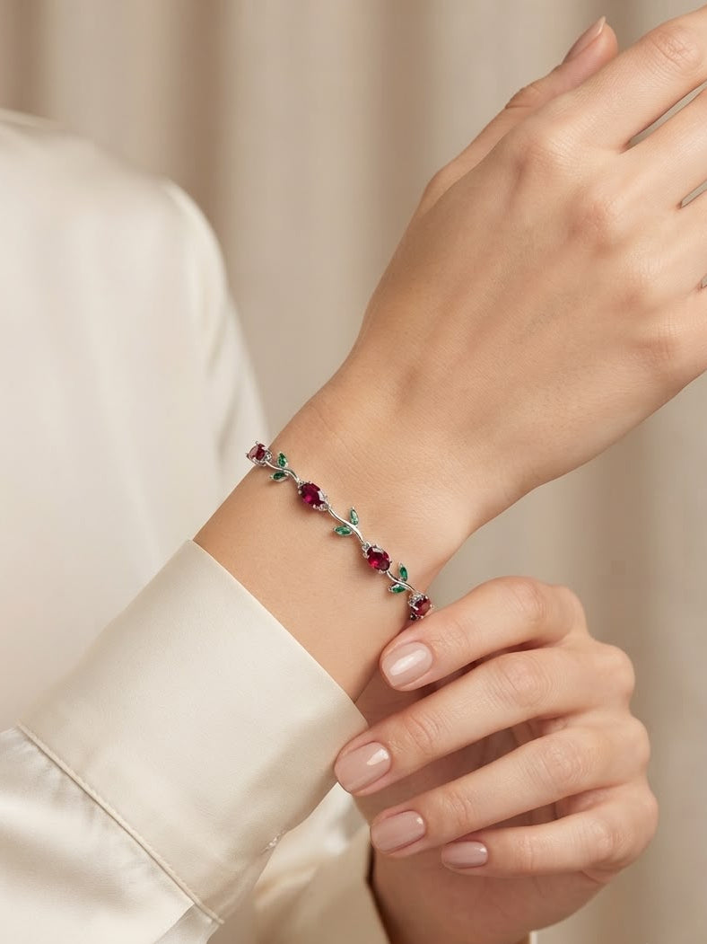 Floral Vine Ruby and Emerald Bracelet