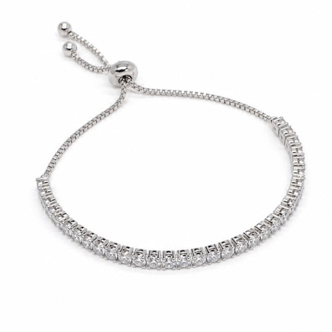 Silver-Tone Round Cubic Zirconia Adjustable Bolo Tennis Bracelet