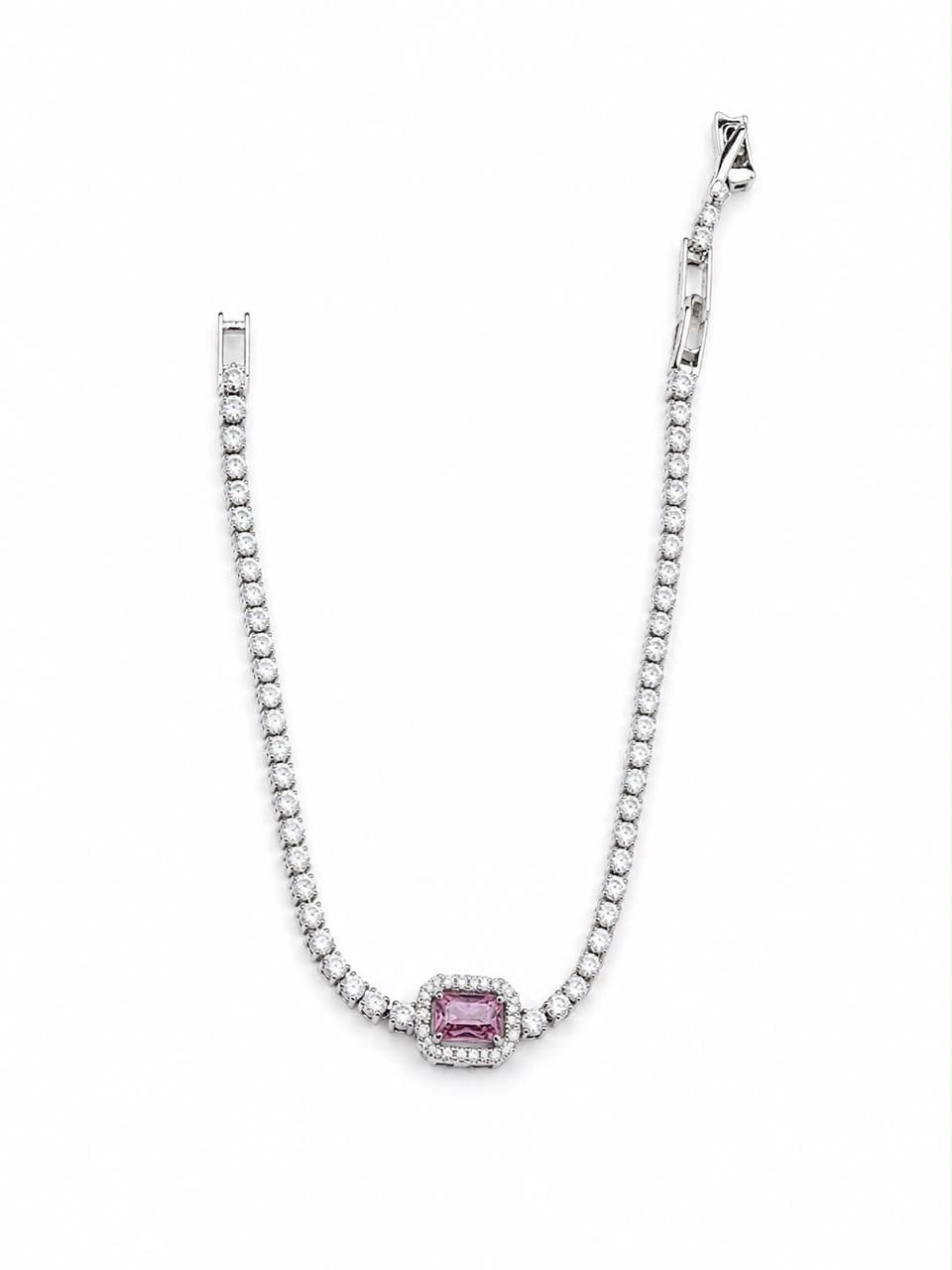 adiant Pink Tourmaline & Diamond Halo Tennis Bracelet
