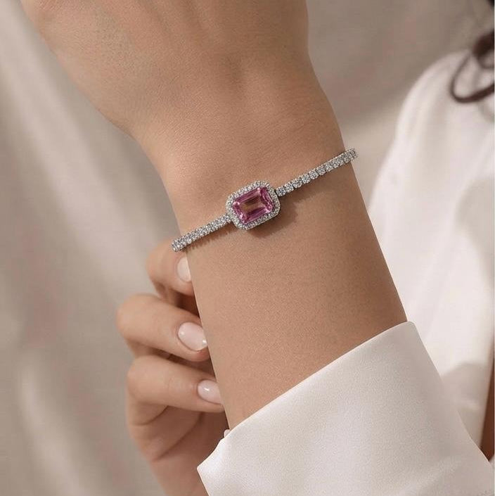 adiant Pink Tourmaline & Diamond Halo Tennis Bracelet