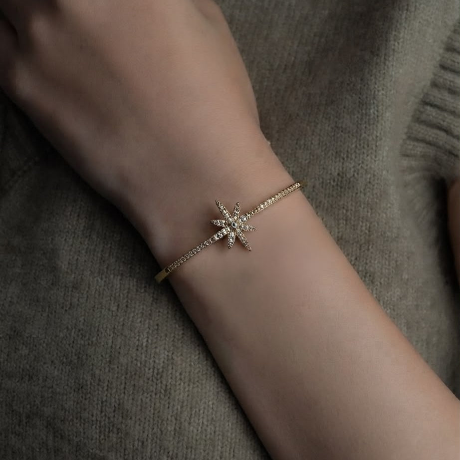Celestial Starburst Diamond Bangle in Yellow Gold
