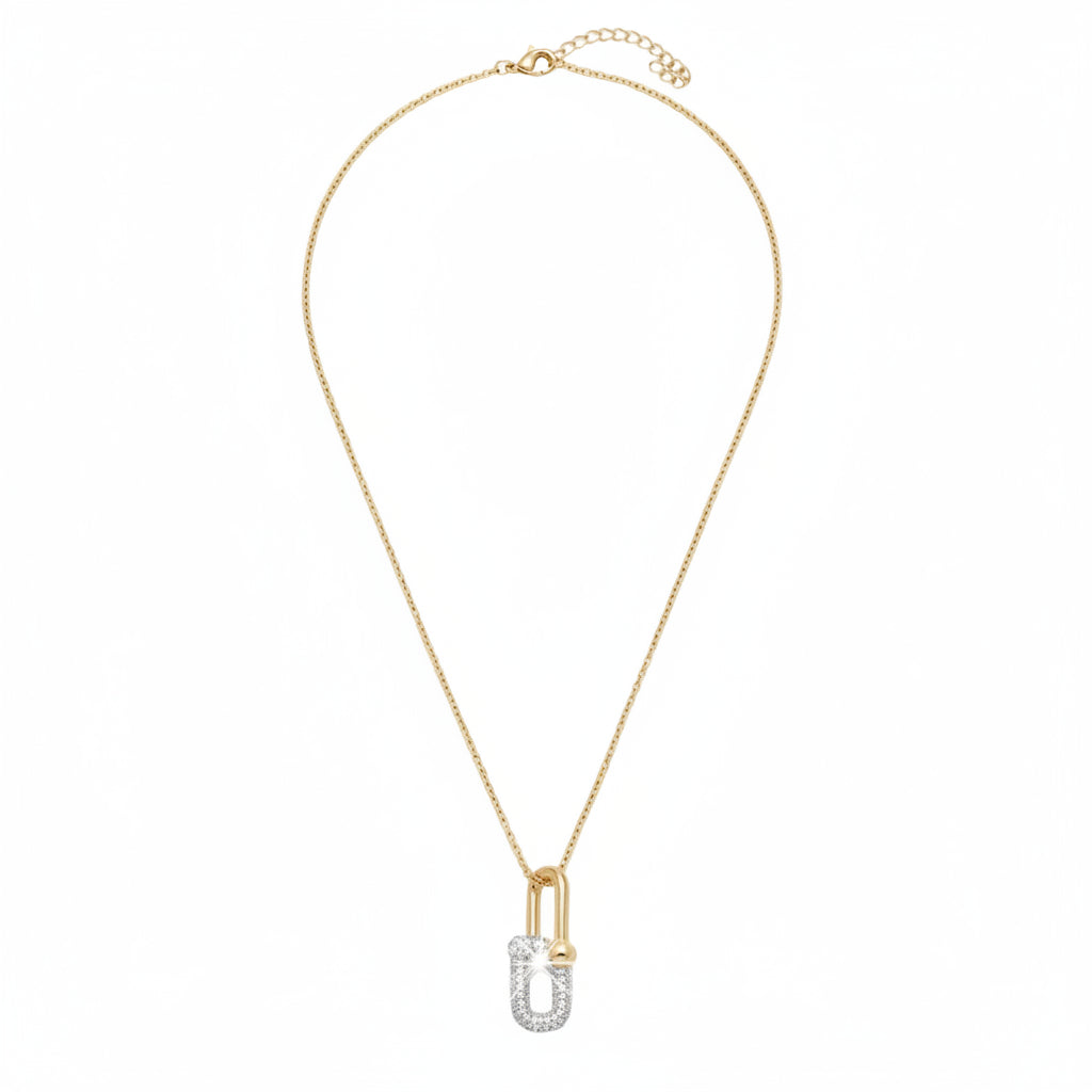 Modern Gold-Tone Lock Pendant Link Necklace
