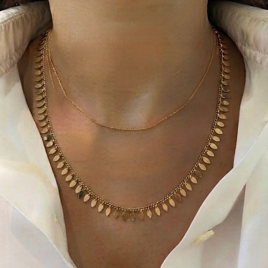 Layered Gold Chain Necklace with Dainty Leaf Sequin