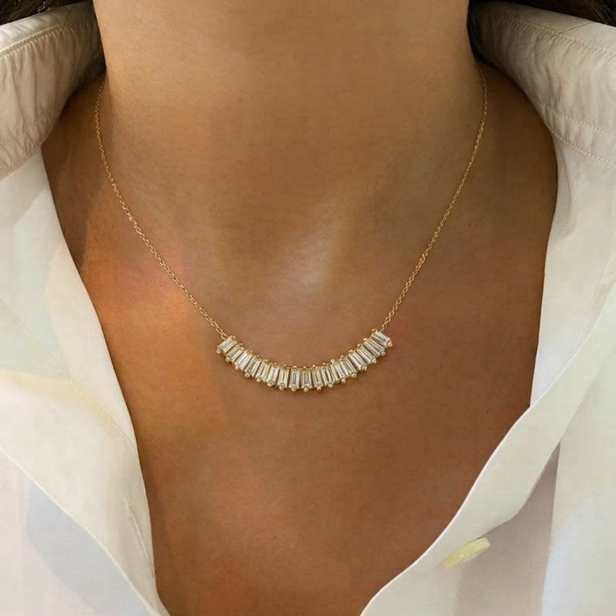 Elegant Crescent Crystal Bar necklace in Gold Finish