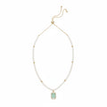 Elegant Faux Pearl & Emerald-Cut Green Stone Pendant Necklace