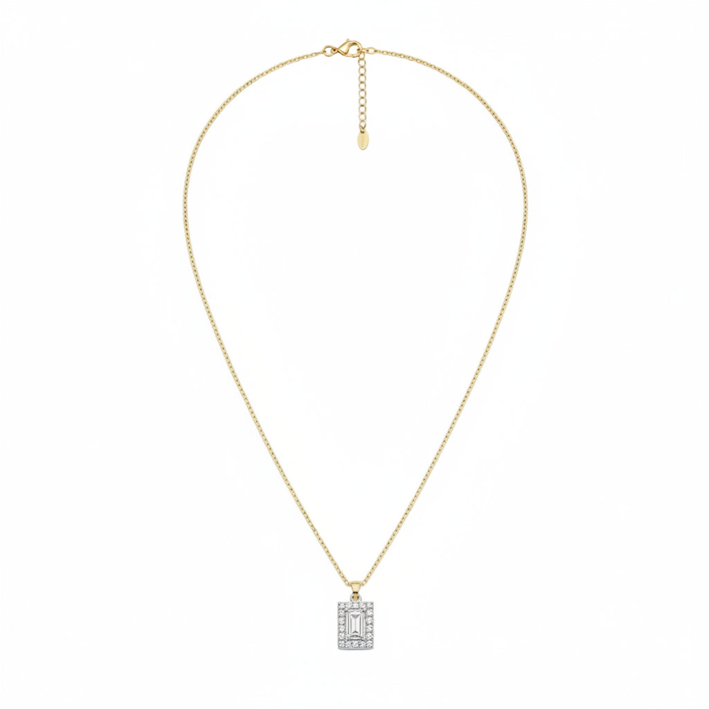 Gold Emerald-Cut Crystal Pendant Necklace