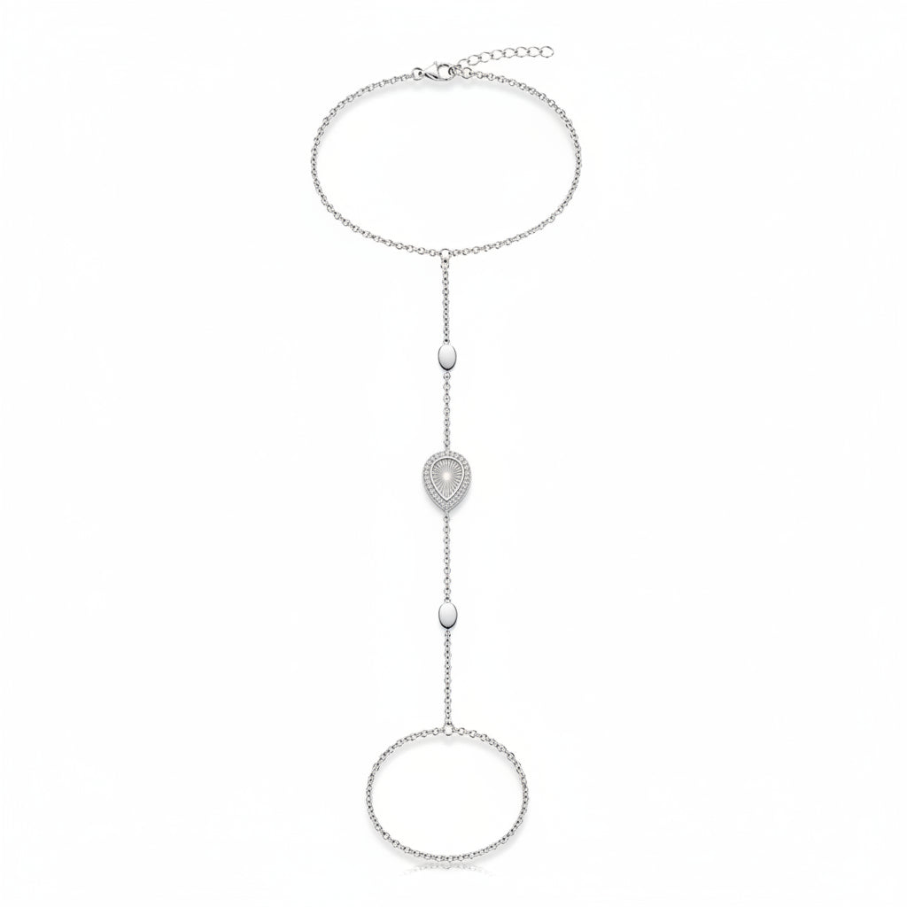 Elegance Pavé Teardrop Silver Hand Chain / Slave Bracelet