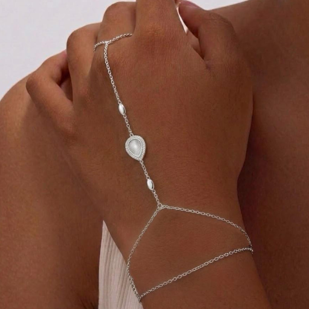 Elegance Pavé Teardrop Silver Hand Chain / Slave Bracelet
