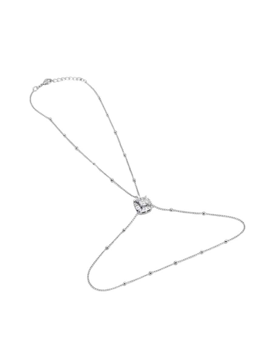 Radiant Square Crystal Silver Hand Chain / Slave Bracelet