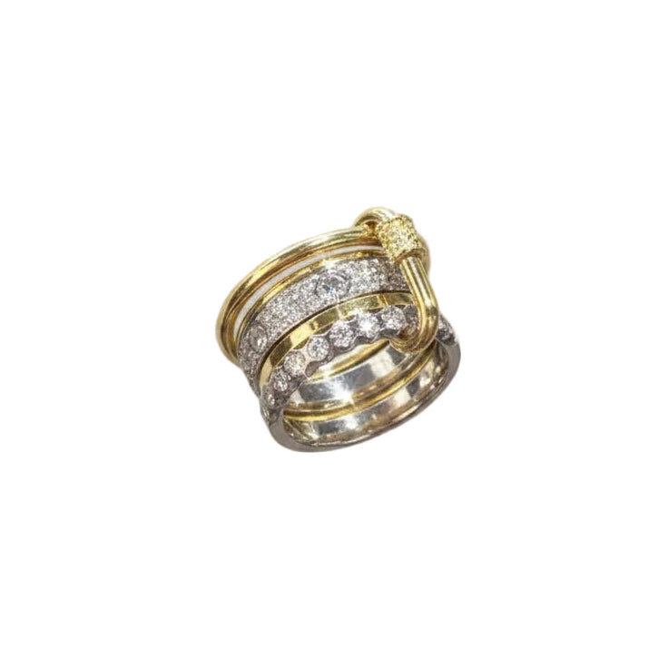 Gold & Silver Triple-Layer Diamond-Simulant Ring Set