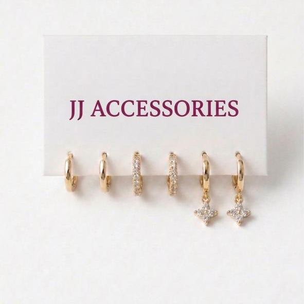 Triple Hoop & Crystal Cross Earrings
