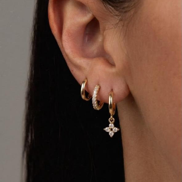 Triple Hoop & Crystal Cross Earrings